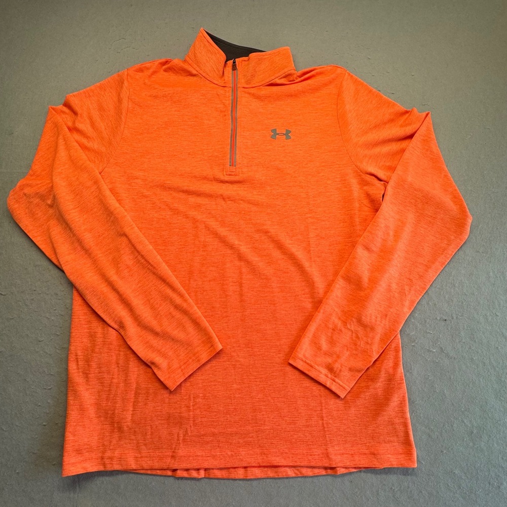 Under Armour Pullover Mens XL Orange Threadborne Run HeatGear 1/4 Zip Thumbholes